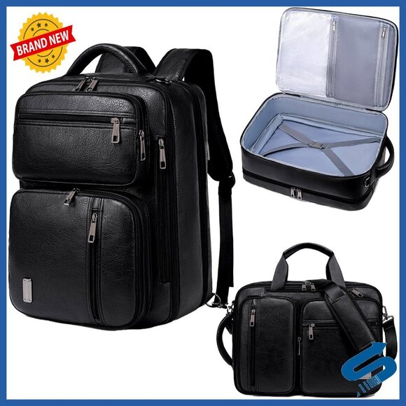 Other - Vegan Leather Convertible Laptop Bag Expandable Backpack Briefcase Messenger